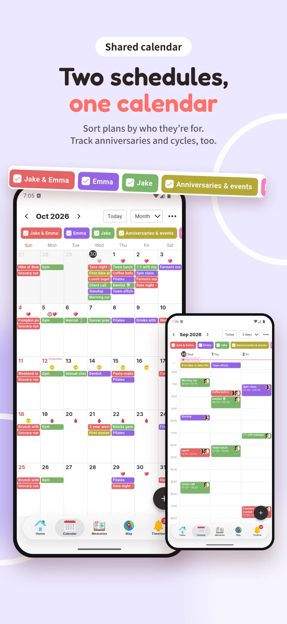 Shared calendar: two schedules, one calendar