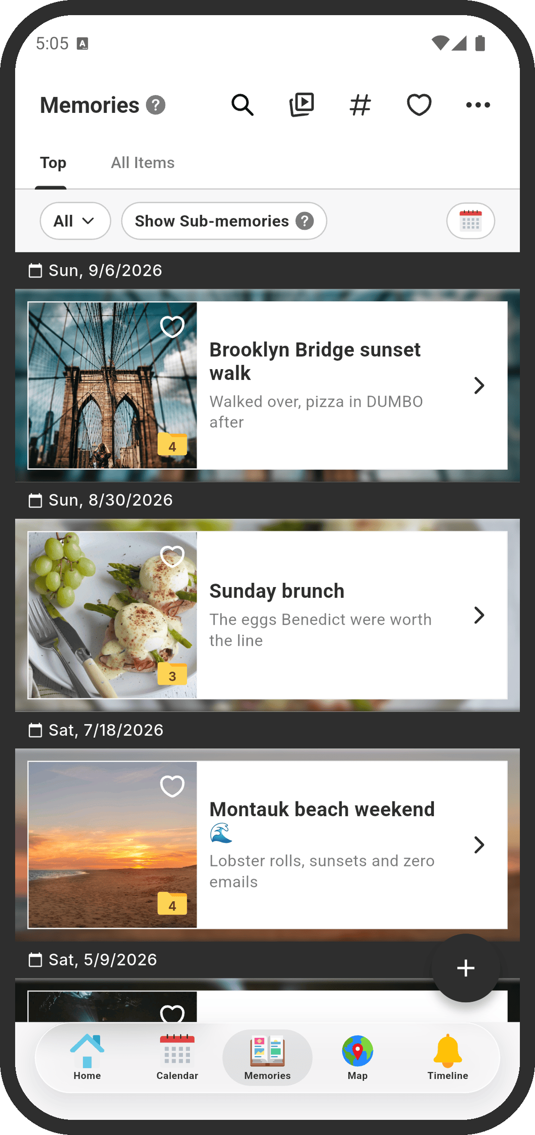 Memories page