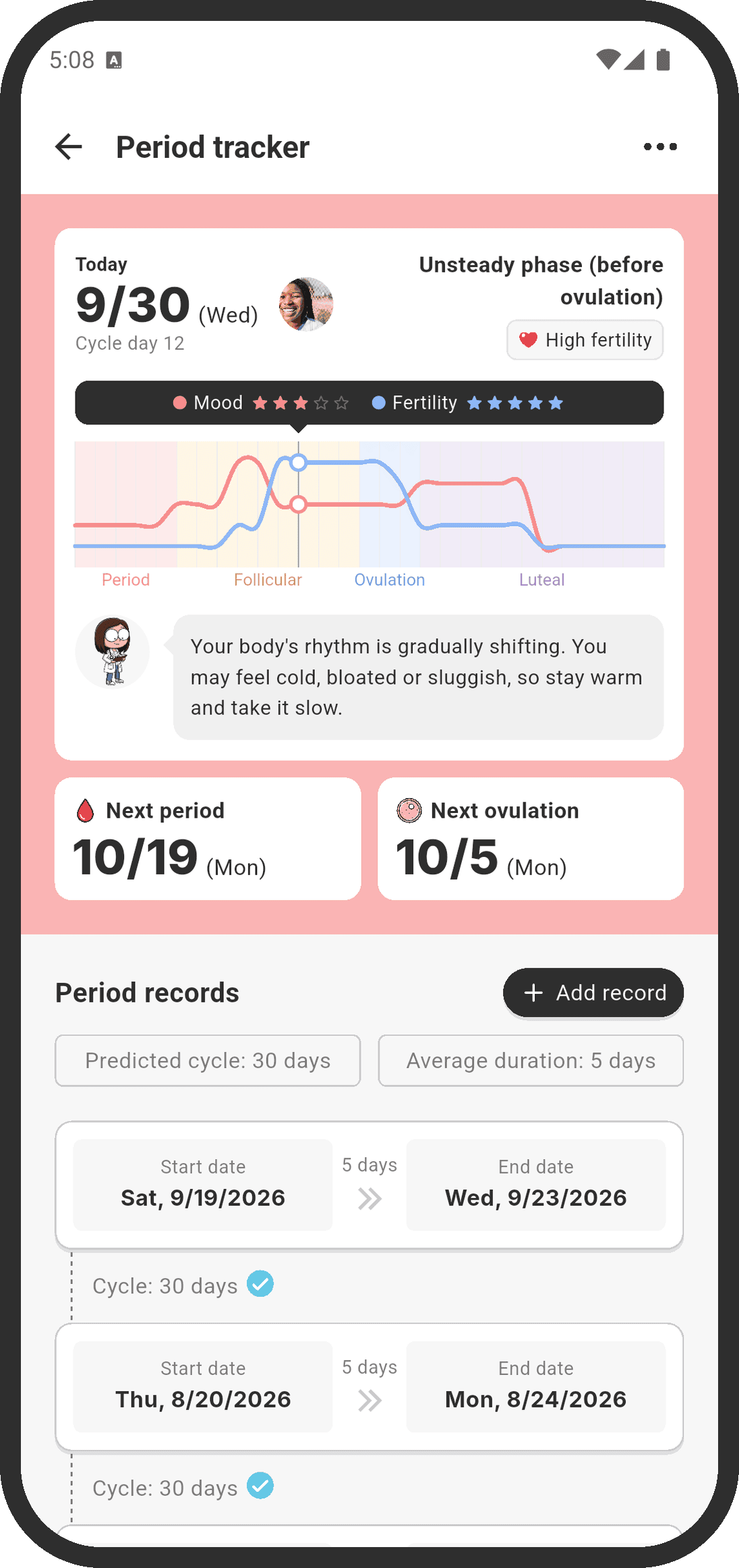 Period tracking