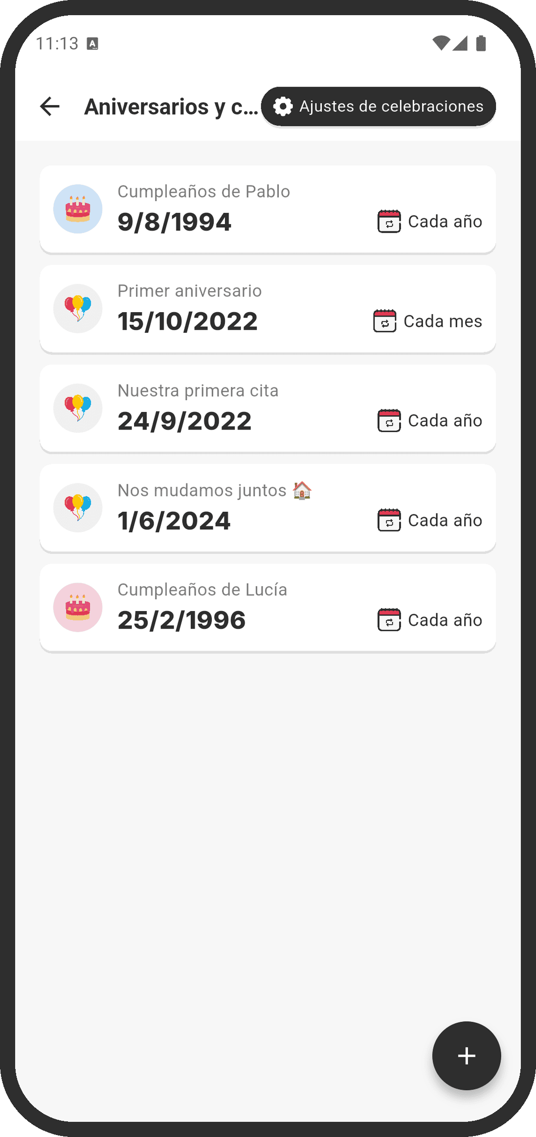 Página de aniversarios