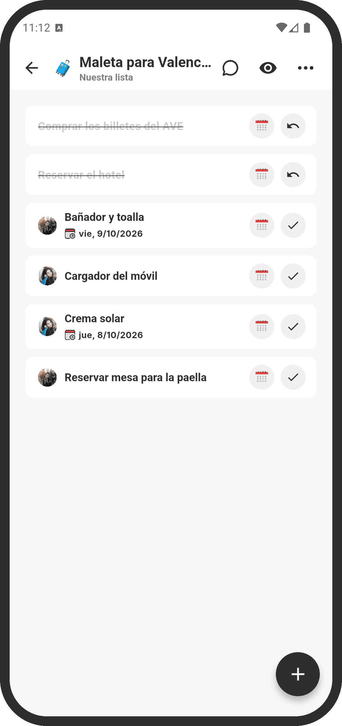 Gestionar las tareas de una lista