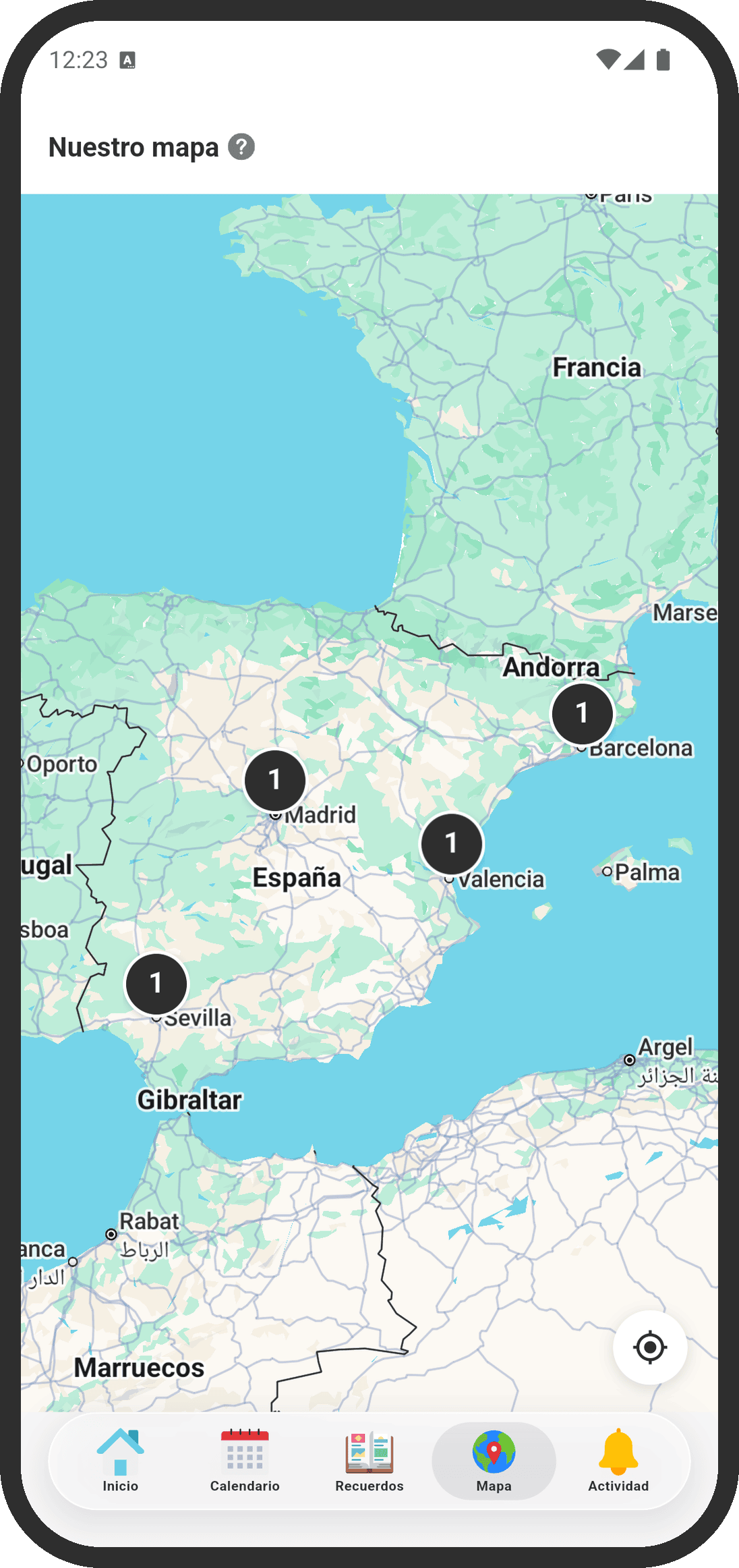 Recuerdos agrupados por lugar