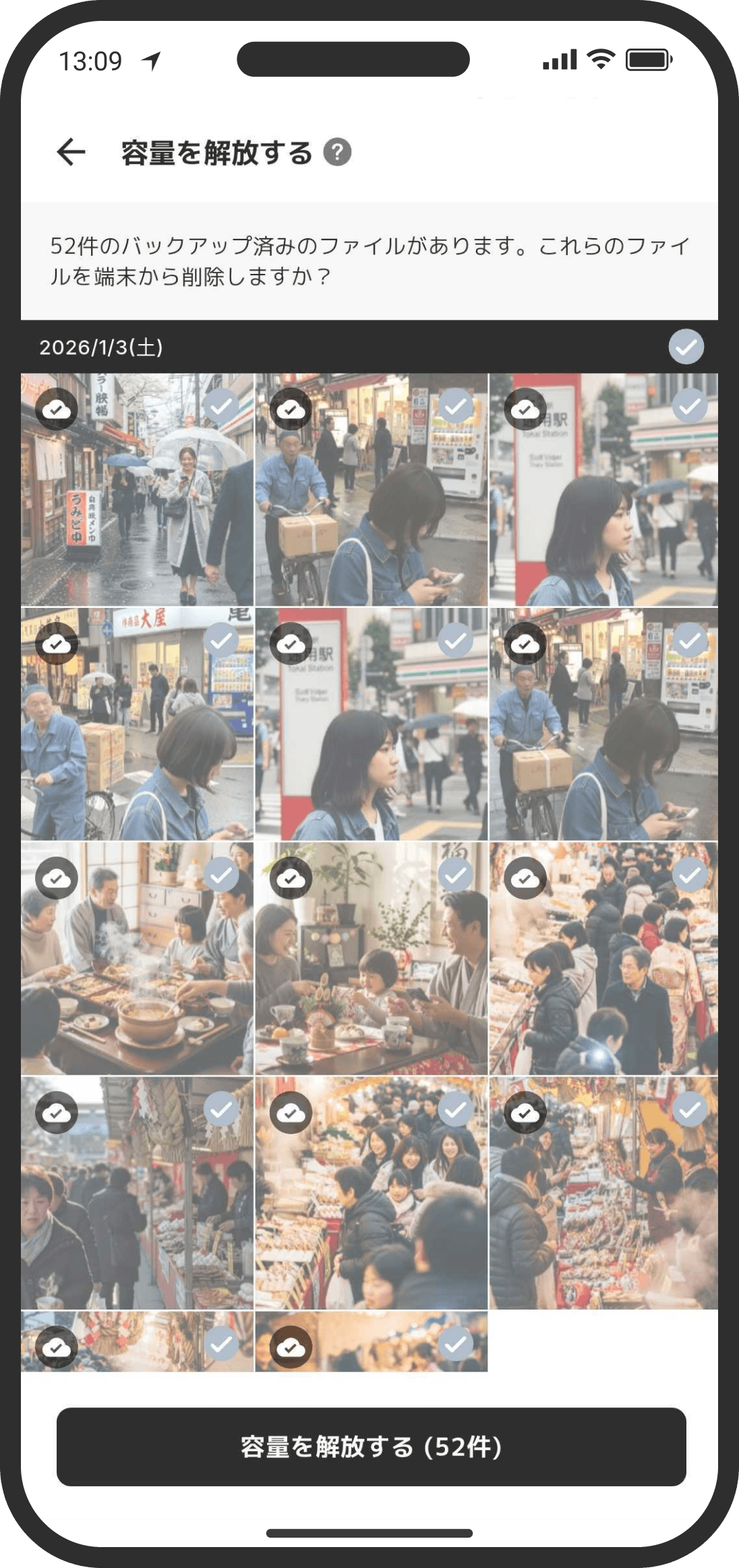 アップロードした画像を端末から一括削除することも可能